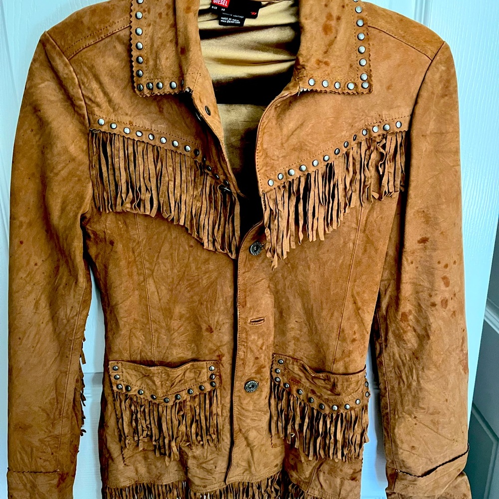 Diesel suede tassel jacket in Camel